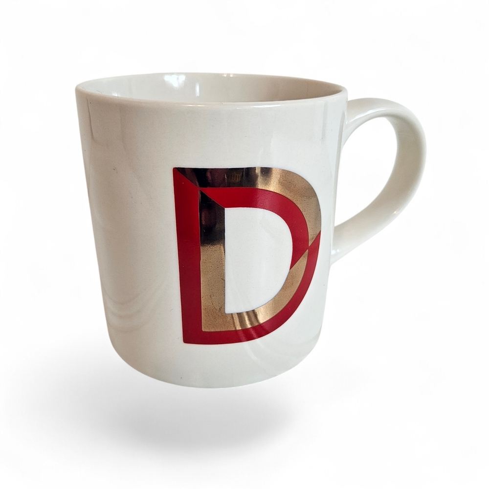 Opalhouse Monogram D Coffee Mug 16oz Stoneware Initial Rose Gold Red White Cup